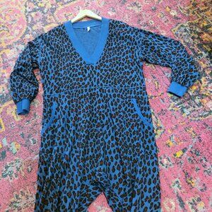RARE Free People JUST BECAUSE Oversized Romper Playsuit Pockets Blue Leopard S M
